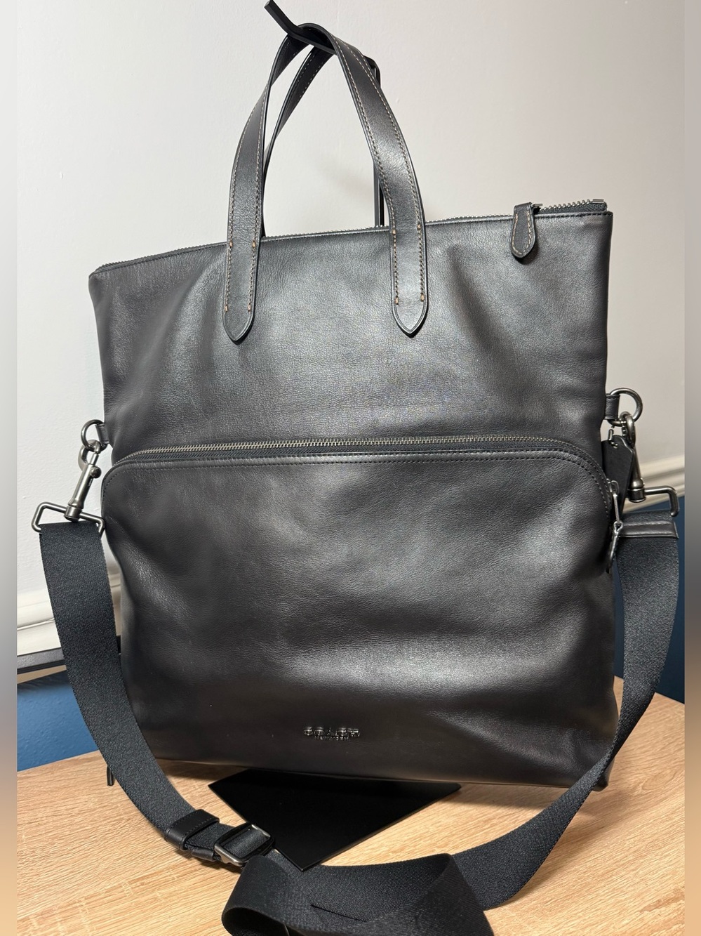 Coach Graham Foldover Tote Black Leather Crossbody Messenger Bag F50712 - Picture 2 of 12